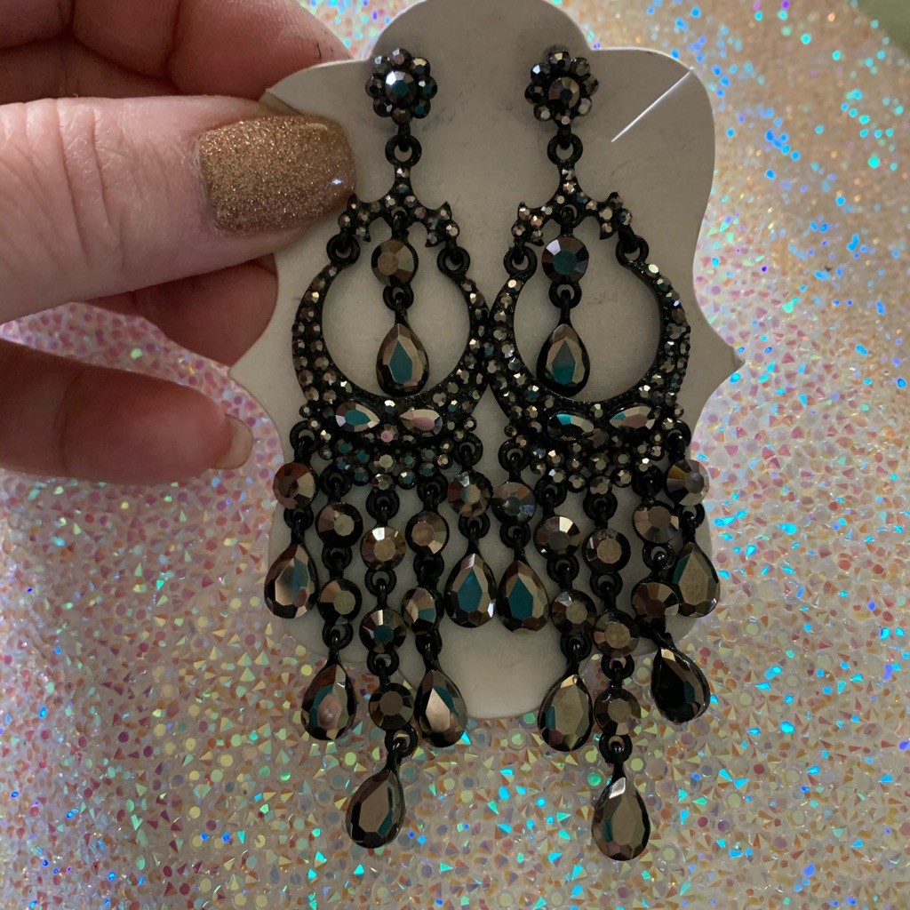 Long Charcoal Black Swarovski Crystal Earrings
